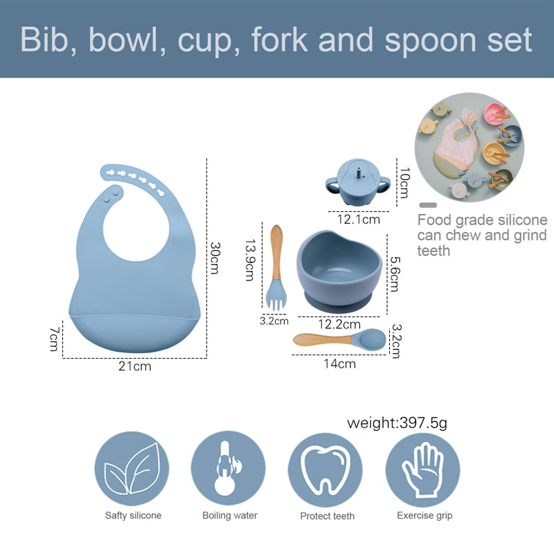 5Pcs / 1 Set Silicone Baby Feeding Bowl Tableware