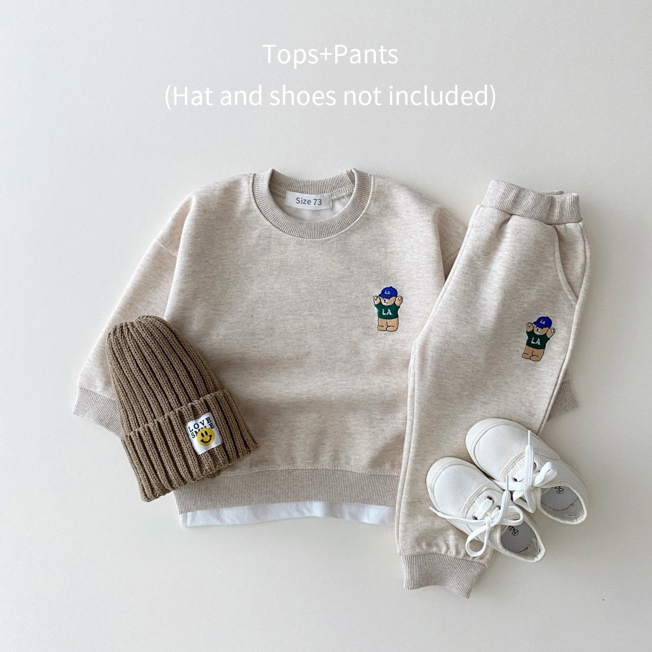 Basic Cotton Embroidered Bear Sweatshirt + Pants