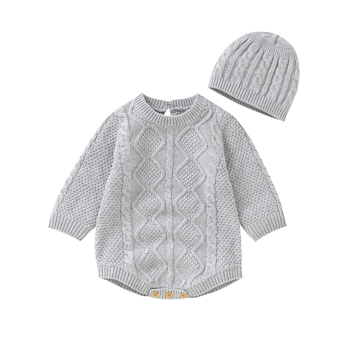 Winter Warm Baby Romper Knit Jumpsuit + Hat